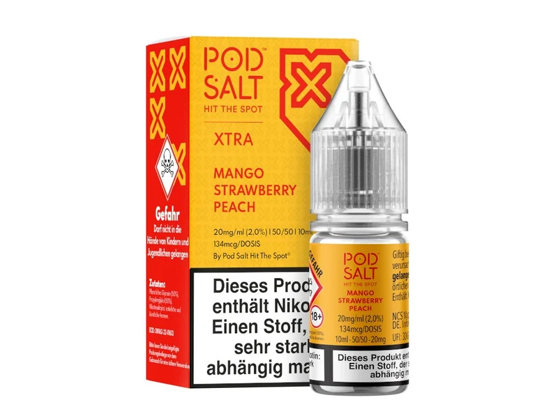 Pod Salt X - Mango Strawberry Peach - 10ml Fertigliquid (Nikotinsalz)