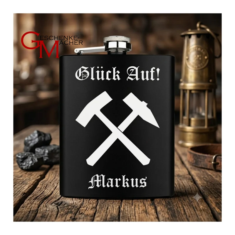Glück Auf! personalisierter Flachman aus Edelstahl 6oz mit Lasergravur