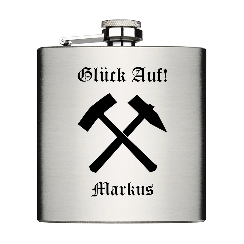 Glück Auf! personalisierter Flachman aus Edelstahl 6oz mit Lasergravur