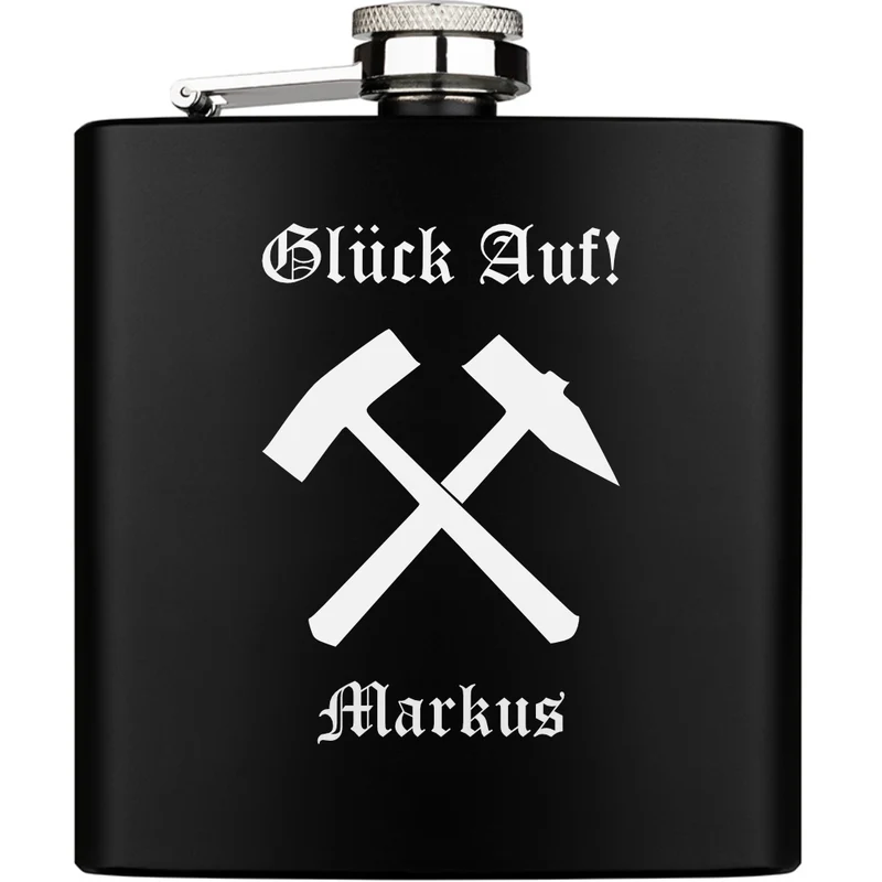 Glück Auf! personalisierter Flachman aus Edelstahl 6oz mit Lasergravur