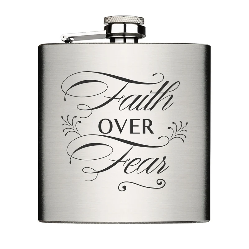 Faith over fear Edelstahl Flachmann 6oz mit Lasergravur