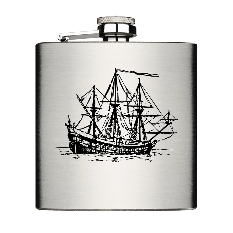 Dreimaster Flachmann Chrome Brushed aus Edelstahl 6oz mit Lasergravur