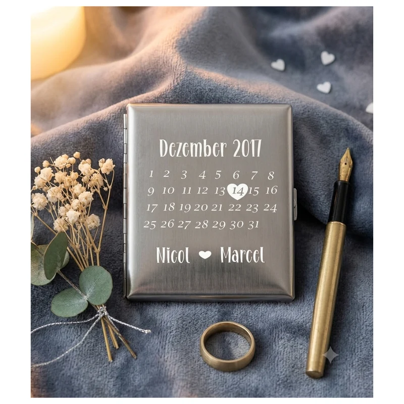 Zigarettenetui Jahrestag Kalender mit Namen und Datum graviert personalisierbar