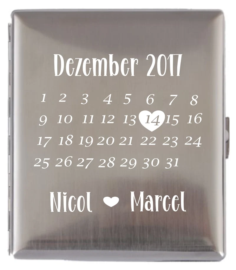 Zigarettenetui Jahrestag Kalender mit Namen und Datum graviert personalisierbar