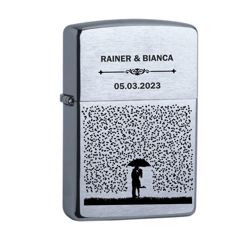 Pärchen im Regen personaliserbar Chrome Brushed Original Zippo mit Gravur
