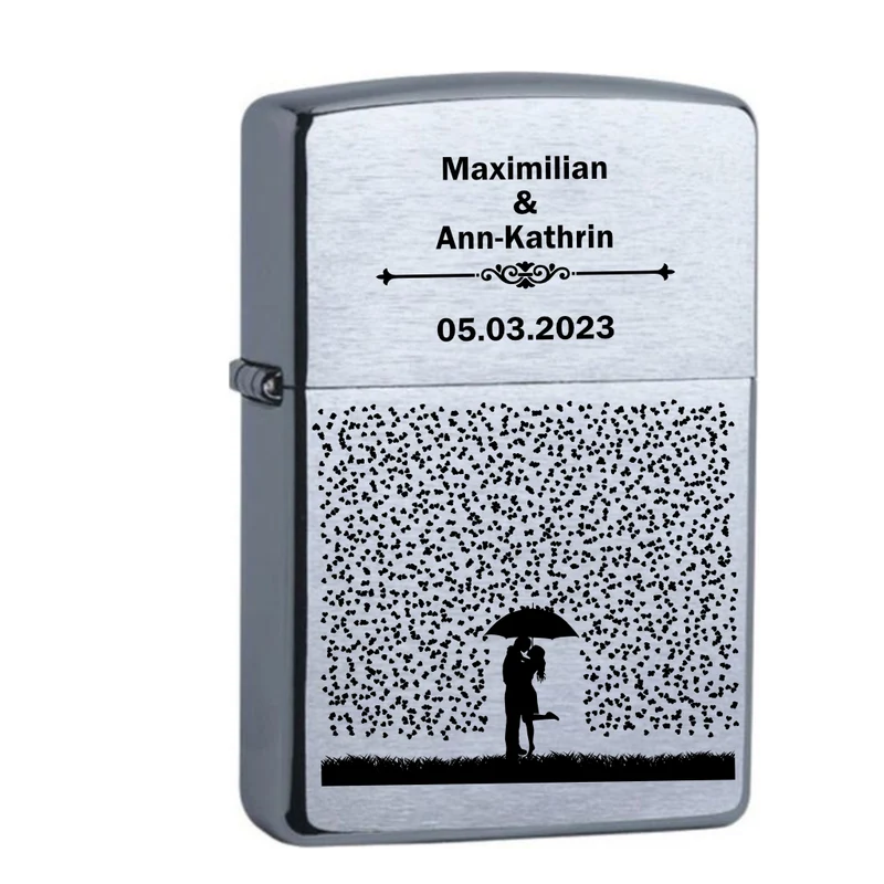 Pärchen im Regen personaliserbar Chrome Brushed Original Zippo mit Gravur