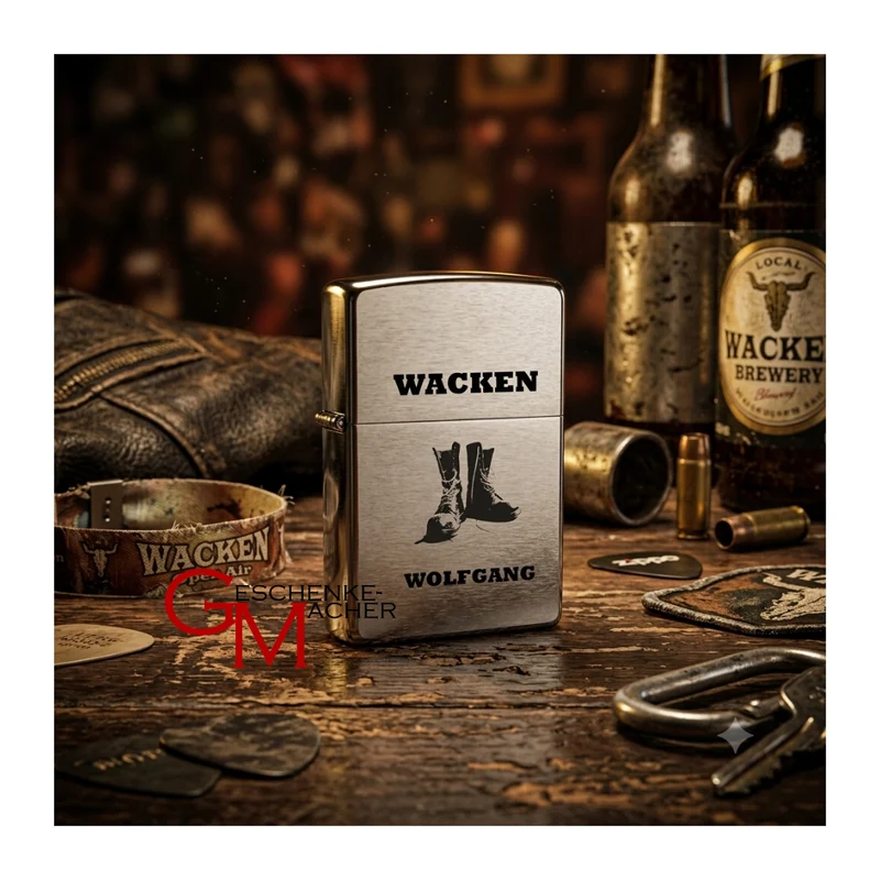 Wacken personalisiert Chrome Brushed Original Zippo mit Gravur