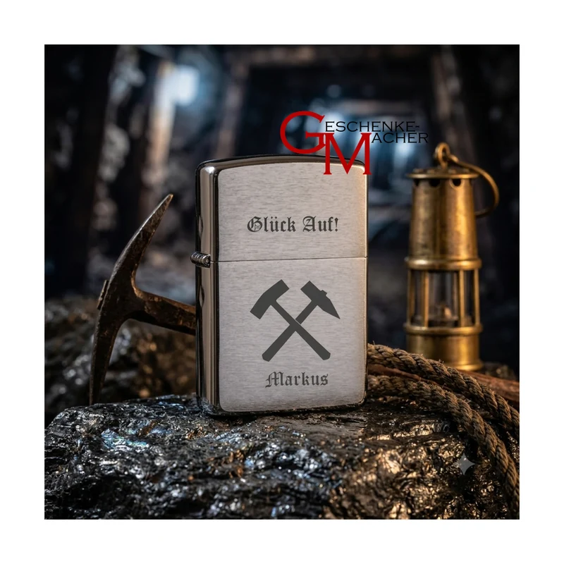 Glück Auf! + Vorname Chrome Brushed Original Zippo graviert