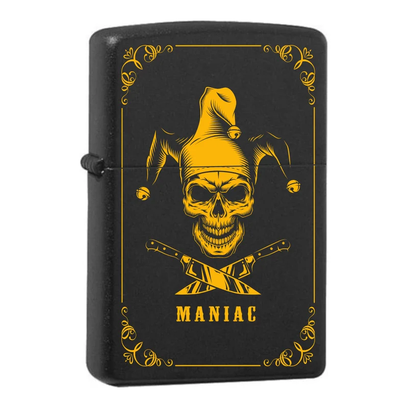 Mafia Cards Collection - mit Mafiamotiven gravierte Zippos Black Matte mit Messing-Kern