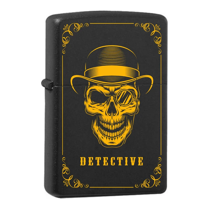 Mafia Cards Collection - mit Mafiamotiven gravierte Zippos Black Matte mit Messing-Kern