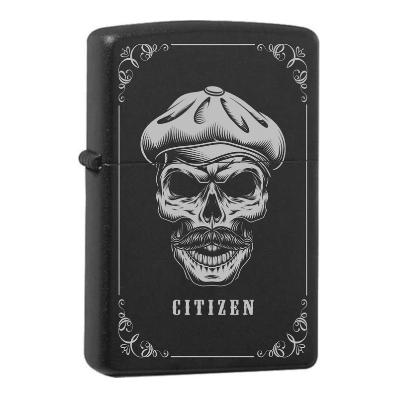 Mafia Cards Collection - mit Mafiamotiven gravierte Zippos Black Matte mit Chrom-Kern
