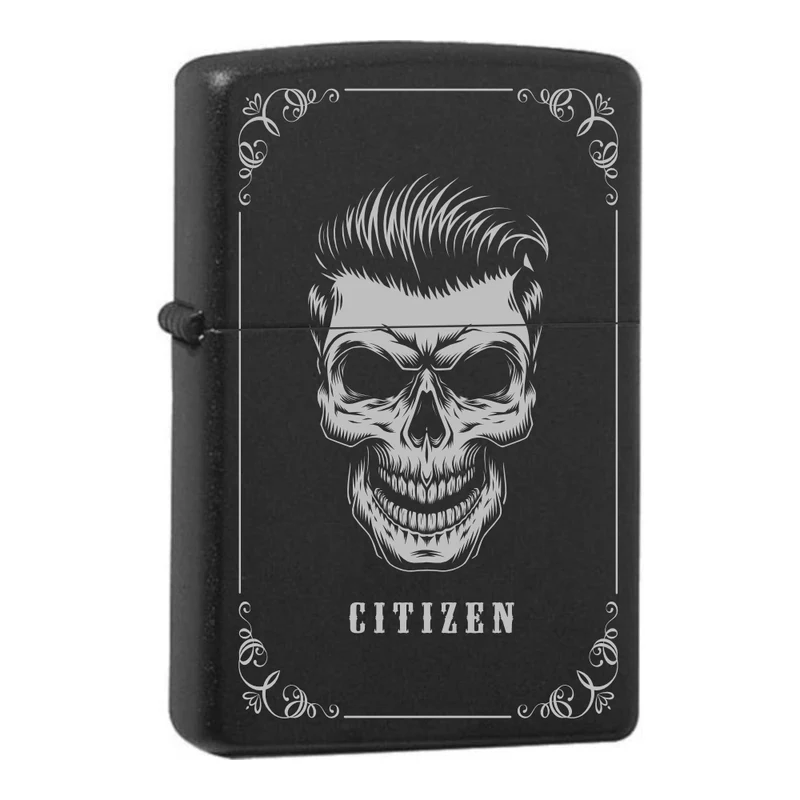 Mafia Cards Collection - mit Mafiamotiven gravierte Zippos Black Matte mit Chrom-Kern