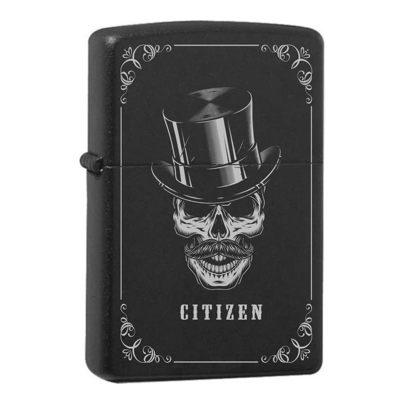 Mafia Cards Collection - mit Mafiamotiven gravierte Zippos Black Matte mit Chrom-Kern