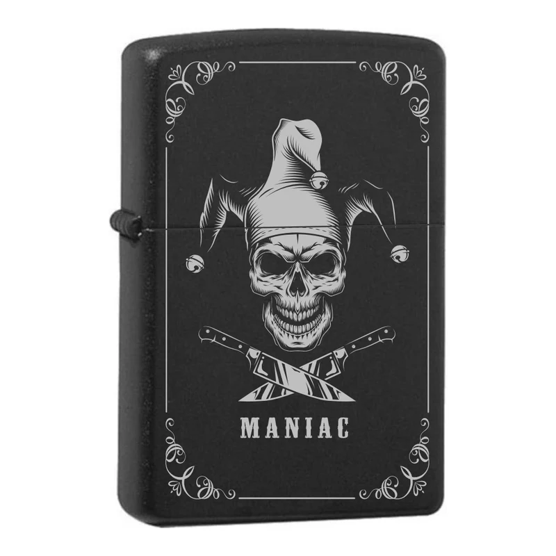 Mafia Cards Collection - mit Mafiamotiven gravierte Zippos Black Matte mit Chrom-Kern