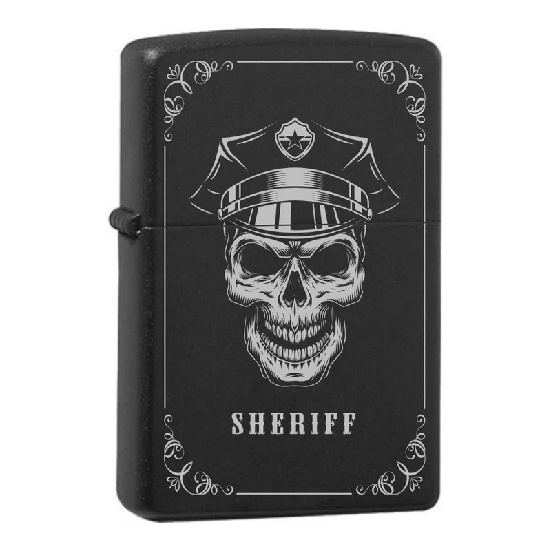 Mafia Cards Collection - mit Mafiamotiven gravierte Zippos Black Matte mit Chrom-Kern
