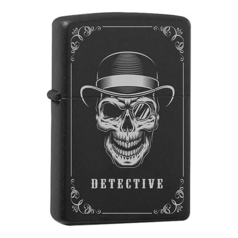 Mafia Cards Collection - mit Mafiamotiven gravierte Zippos Black Matte mit Chrom-Kern