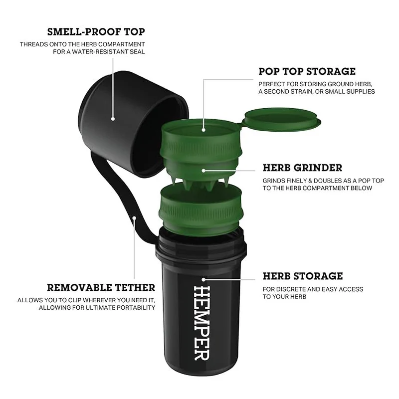 Hemper Keeper 3-in-1 Kräuter mühle + Aufbewahrungssystem mit Geruschsdichter Aufbewahrung