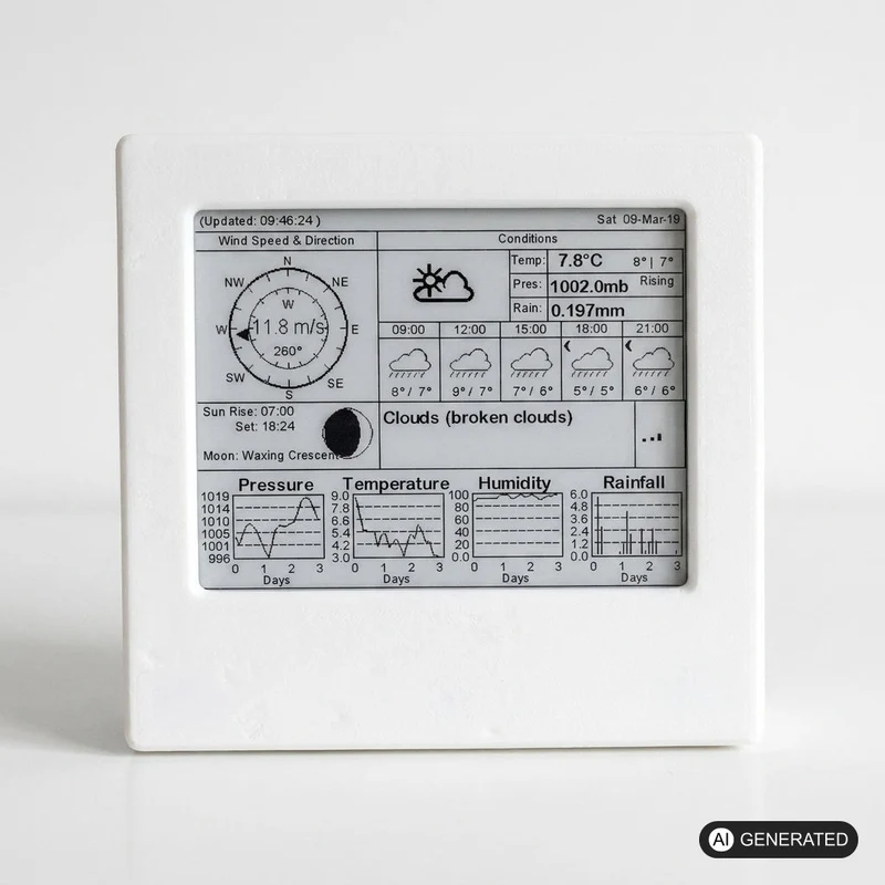 4.2" E-Paper Wetterstation Gehäuse mit ESP32, kompatibel mit Waveshare