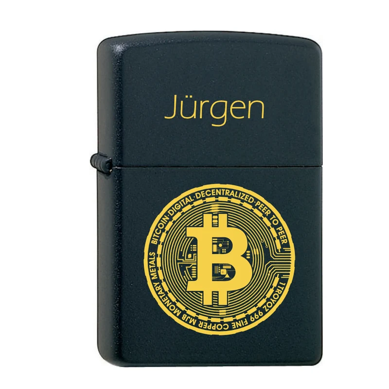 Coin mit Personalisierung graviert auf Original Zippol schwarz matt