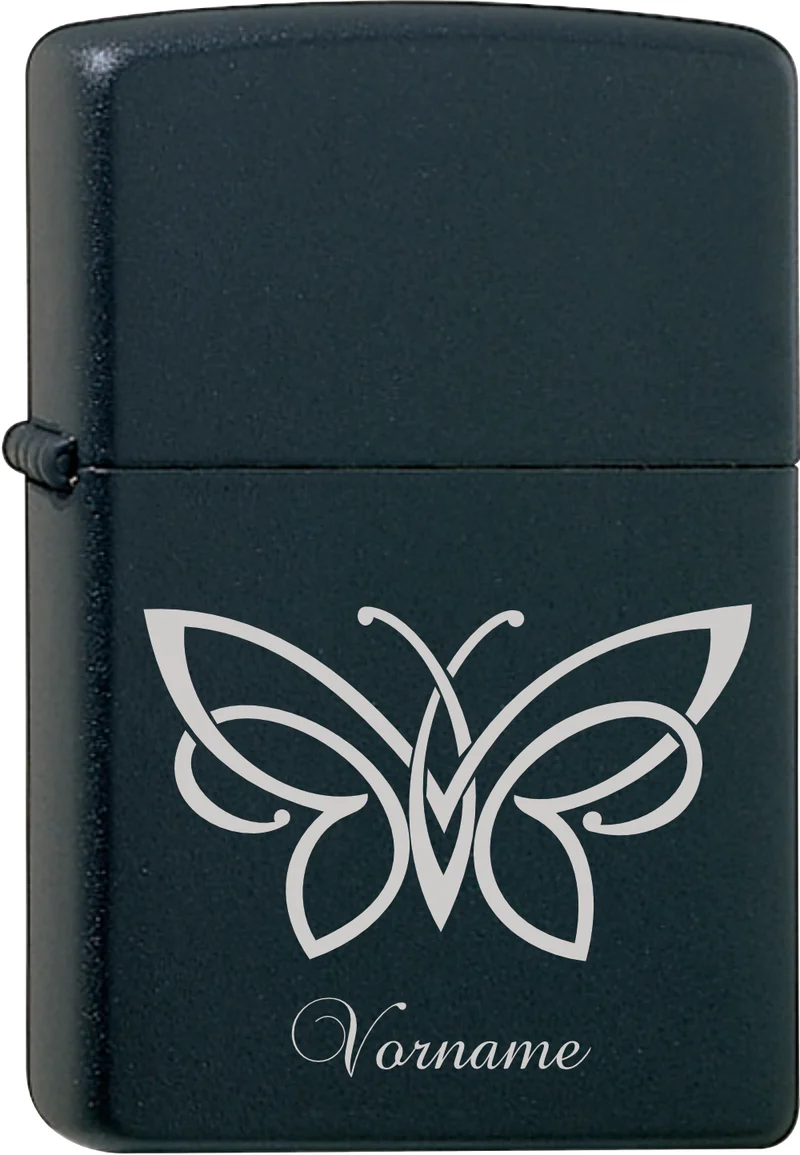 Schmetterling + Wunschname Original Zippo Black Matt graviert