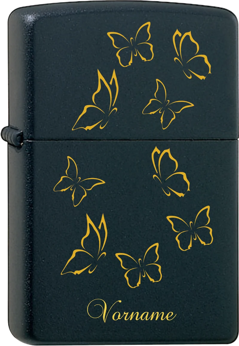 Schmetterlinge + Wunschname Original Zippo Black Matt graviert