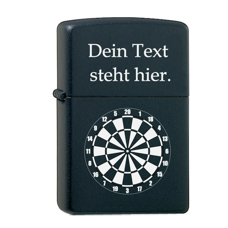 Dartscheibe Wunschtext Black Matte mit Chrome-Kern Original Zippo graviert