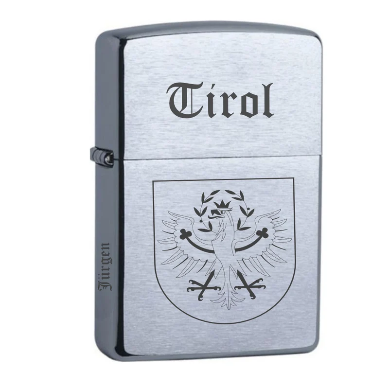 Tiroler Adler mit Name personalisiert Zippo chrome gebürstet mit Gravur