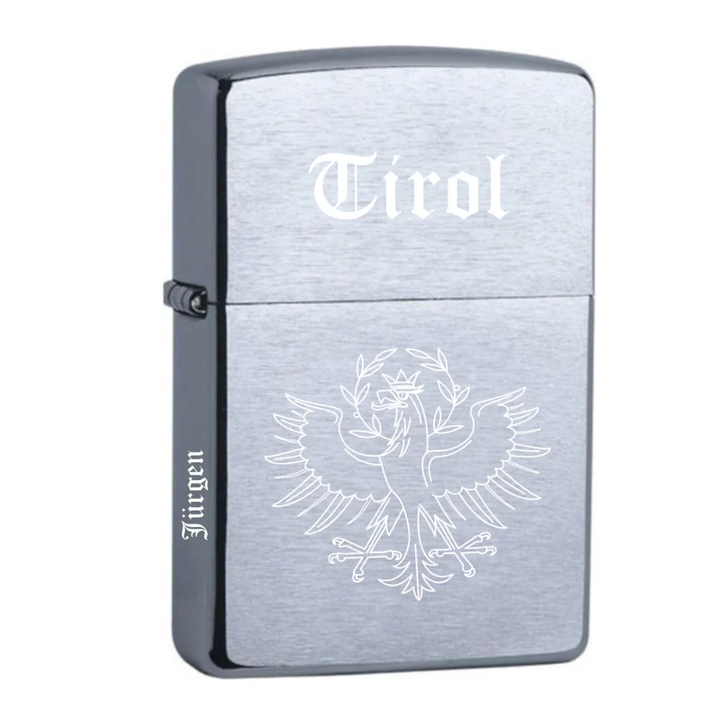 Tiroler Adler mit Name personalisiert Zippo chrome gebürstet mit Gravur