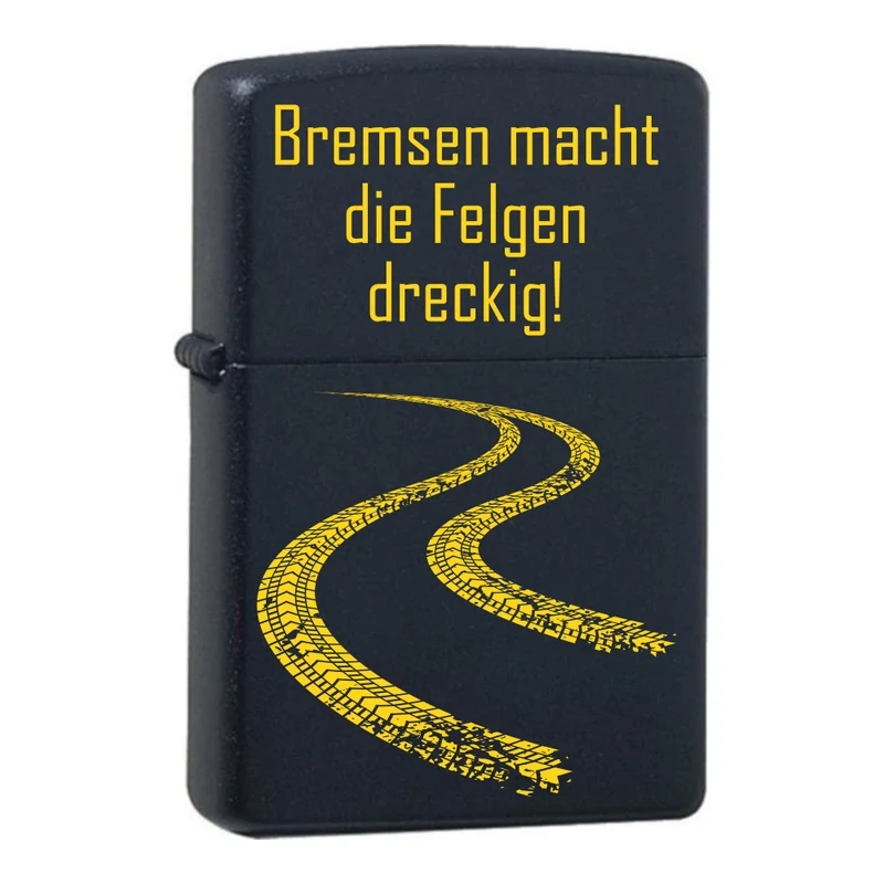 Bremsen macht die Felgen dreckig Black Matte mit Messing-Kern Original Zippo graviert
