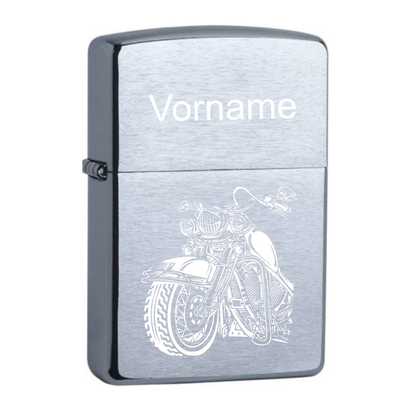 Chrome Brushed Original Zippo graviert mit Life ride free Motorrad und Wunschname