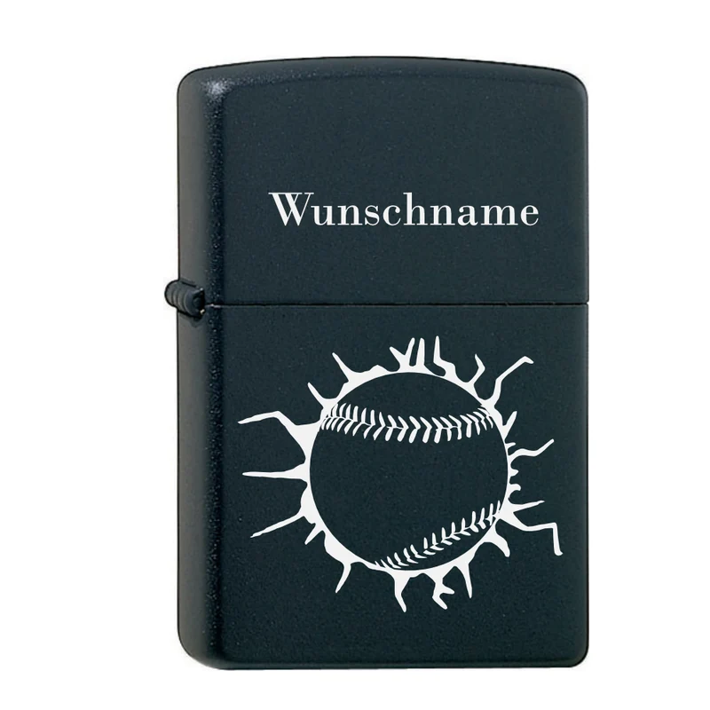 Original Zippo Black Matt graviert mit Baseball und Wunschname personalisiert