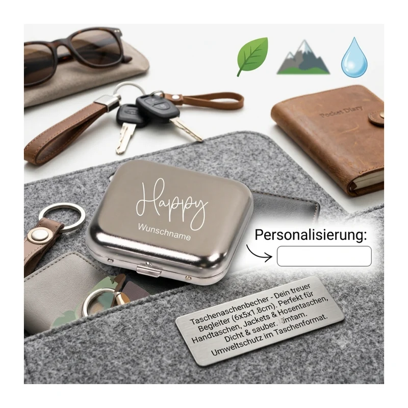 Taschenascher Happy mit Name personalisierbar