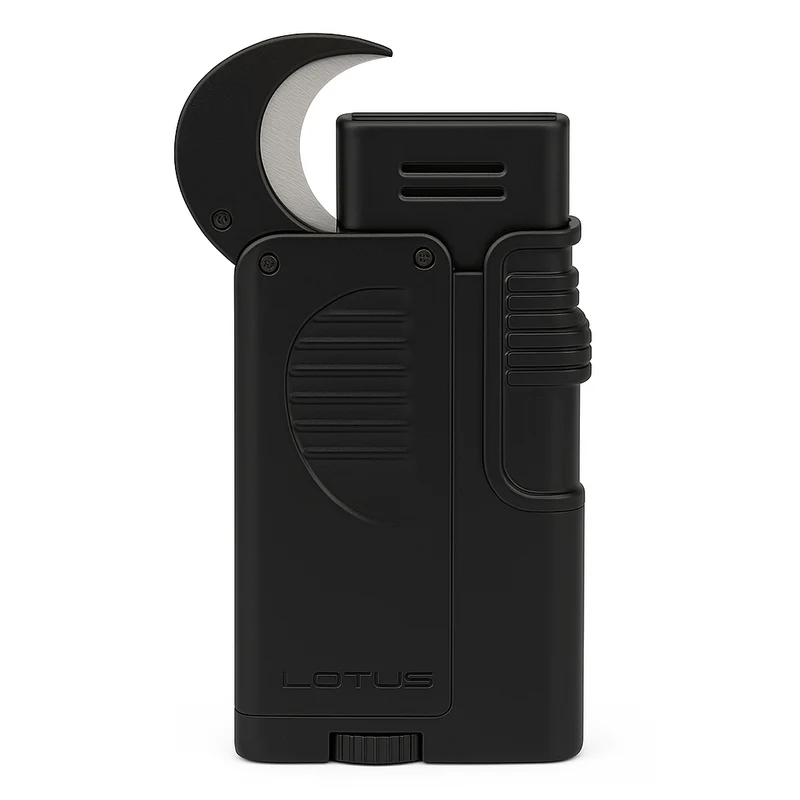 Sickle Cutter Twin Torch Lighter with Dual Blade Cigar Cutter