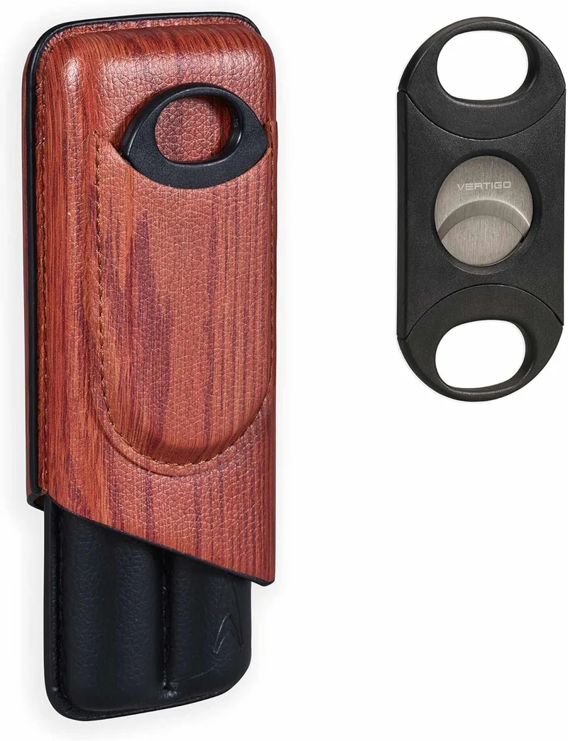 Woodgrain Cigar Case & Cutter Set - Fits 62 RG Cigars