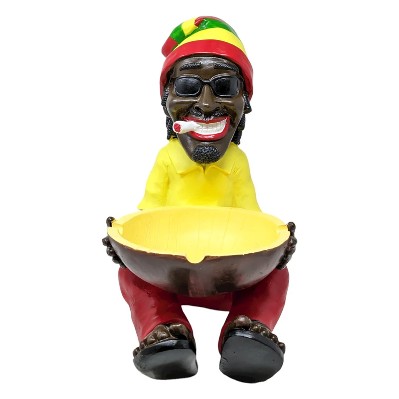 18" Jamaican Man Holding Bowl Handmade Polyresin Decor