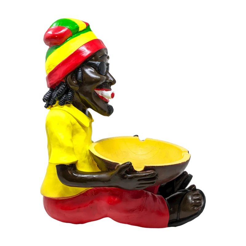 18" Jamaican Man Holding Bowl Handmade Polyresin Decor