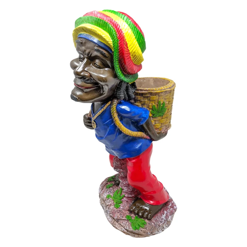 18" Handmade Jamaican Man Backpack Ashtray - Polyresin