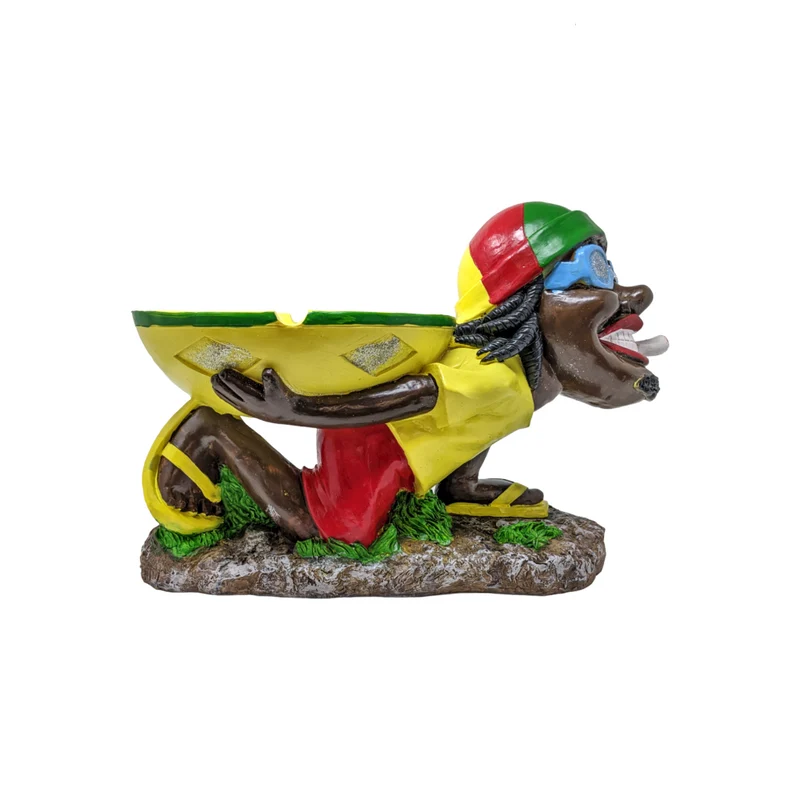 18 Inch Handmade Jamaican Man Ashtray Polyresin Statue