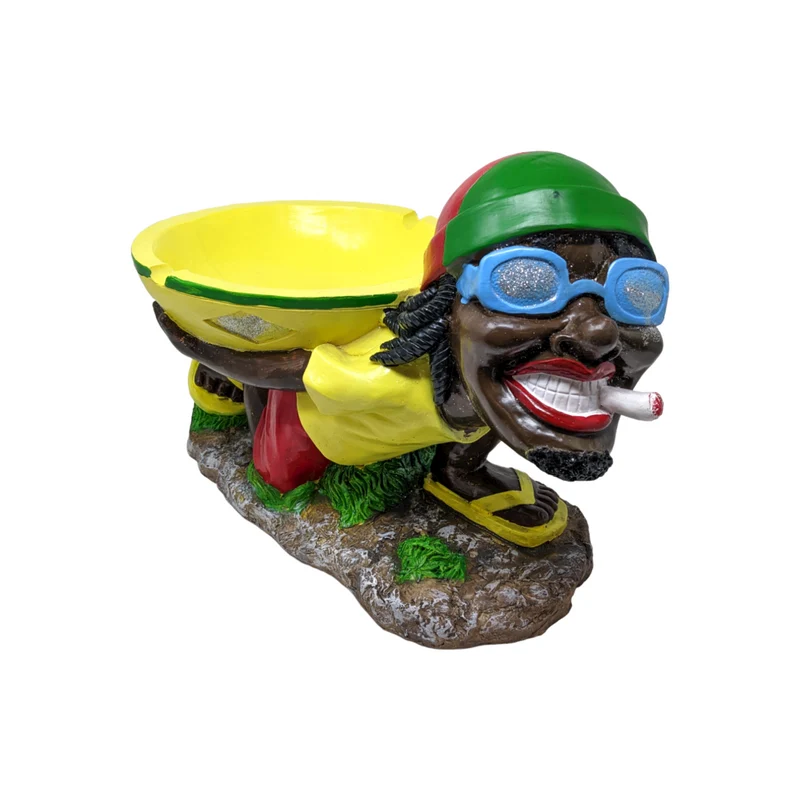 18 Inch Handmade Jamaican Man Ashtray Polyresin Statue