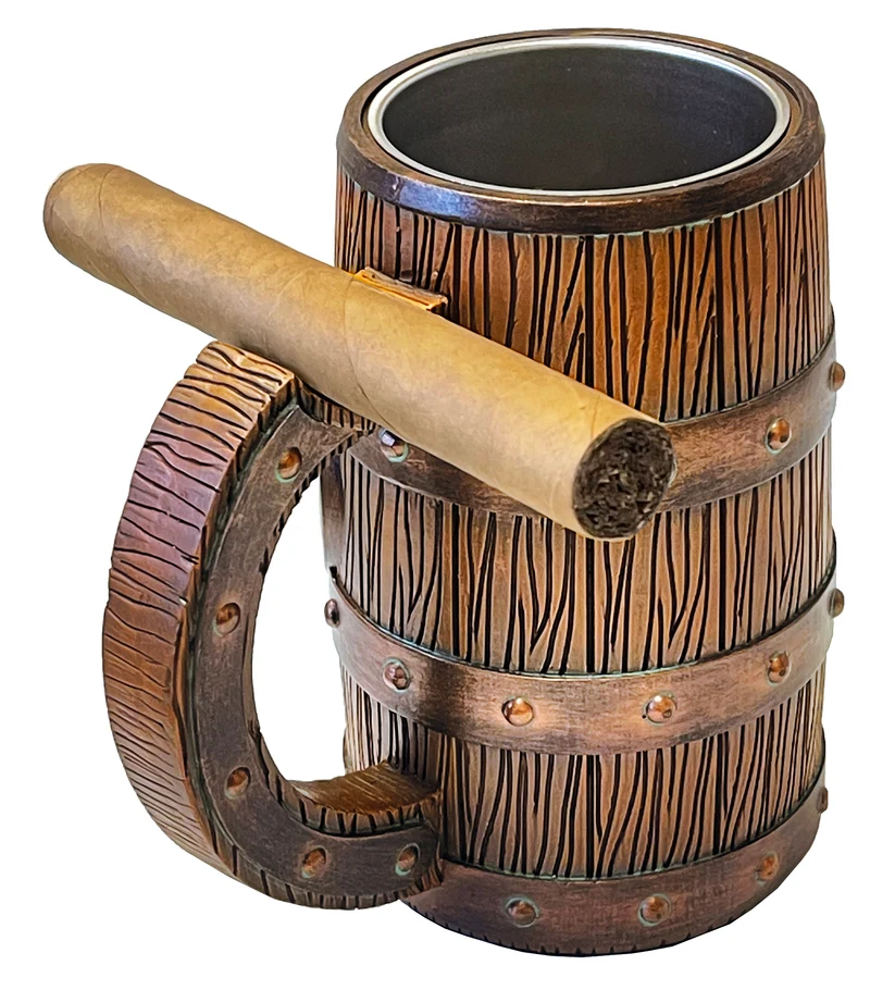 Lotus Wood Barrel Mug with Built-in Cigar Rest