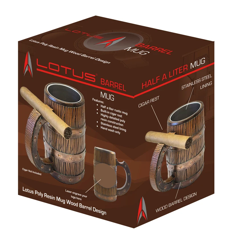 Lotus Wood Barrel Mug with Built-in Cigar Rest