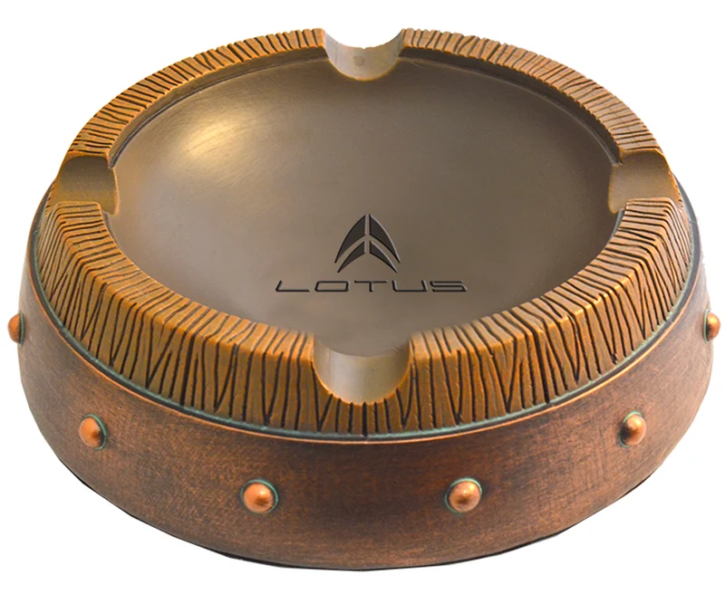 Lotus Wood Barrel 4-Cigar Ashtray with Removable Lid