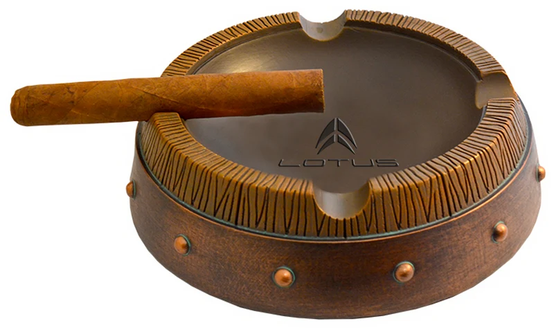 Lotus Wood Barrel 4-Cigar Ashtray with Removable Lid