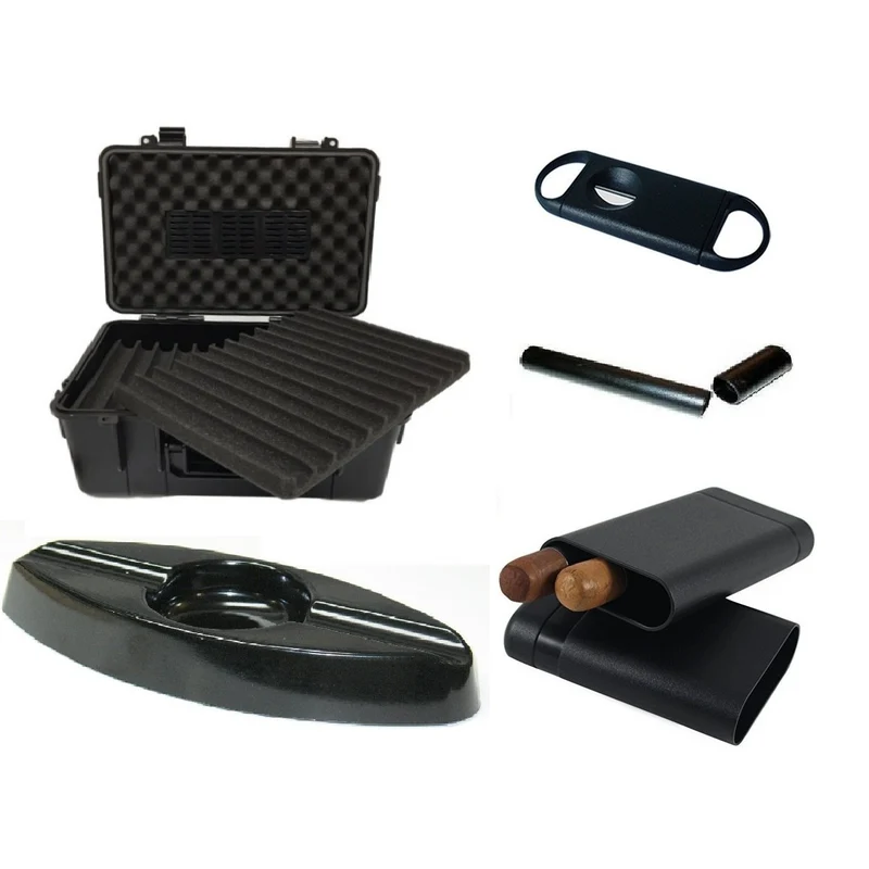 Travel Humidor Case 50-60 Count + Cutter & Ashtray