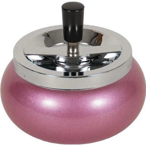 Pink Metal Spinning Ashtray with Easy Push Down Design