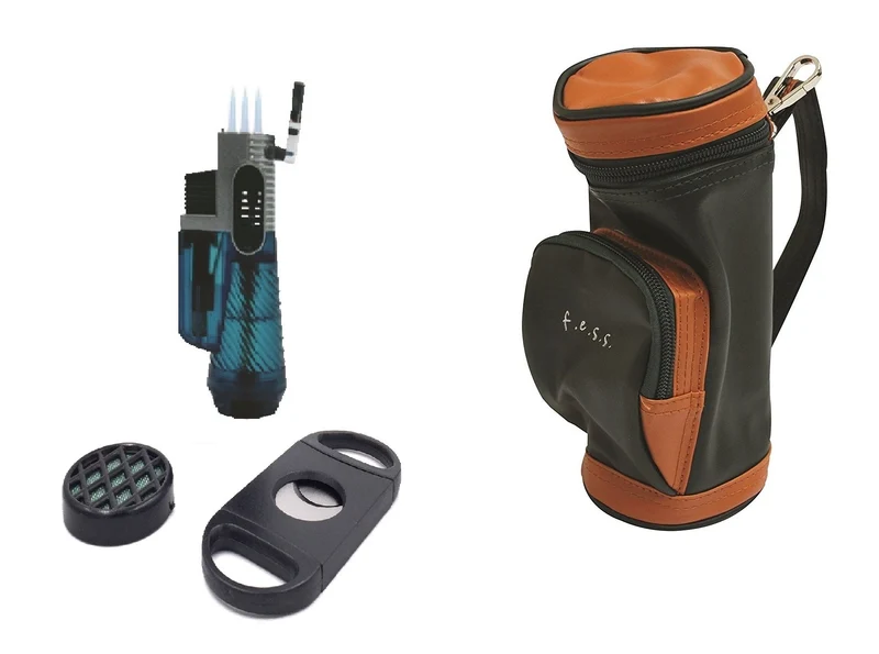 Golf Bag Cigar Humidor with Torch Lighter & Cutter