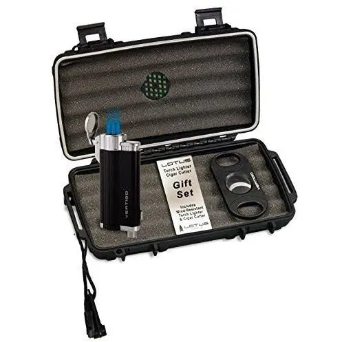 Lotus Travel Humidor Cigar Starter Kit with Lighter & Cutter