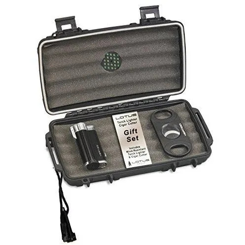 Lotus Travel Humidor Cigar Starter Kit with Lighter & Cutter