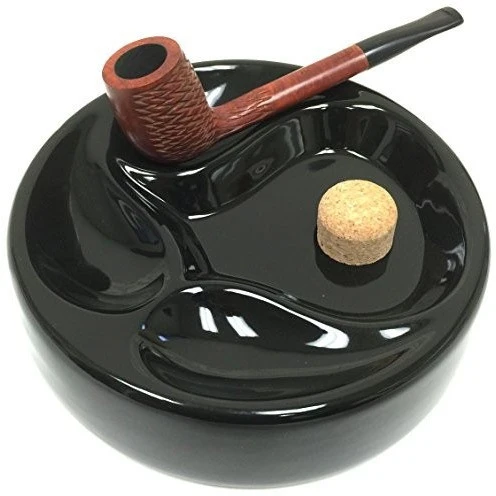 Ceramic Pipe Ashtray with 3-Pipe Stand & Cork Knocker