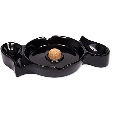 Black Ceramic Pipe & Cigar Ashtray with Cork Knocker